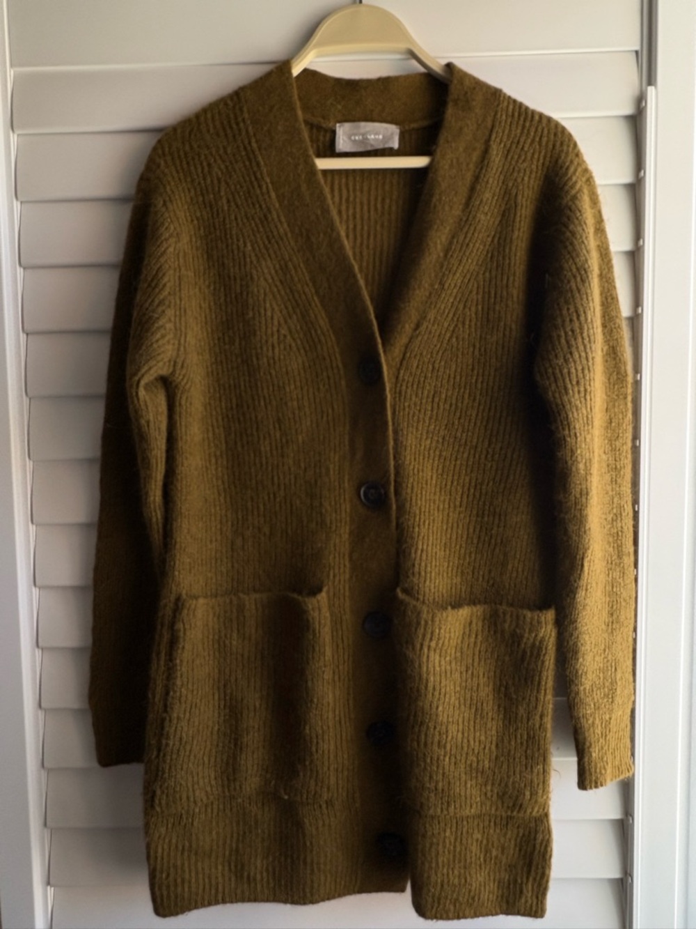 Everlane Olive Green Alpaca 58% Long Knit Cardigan